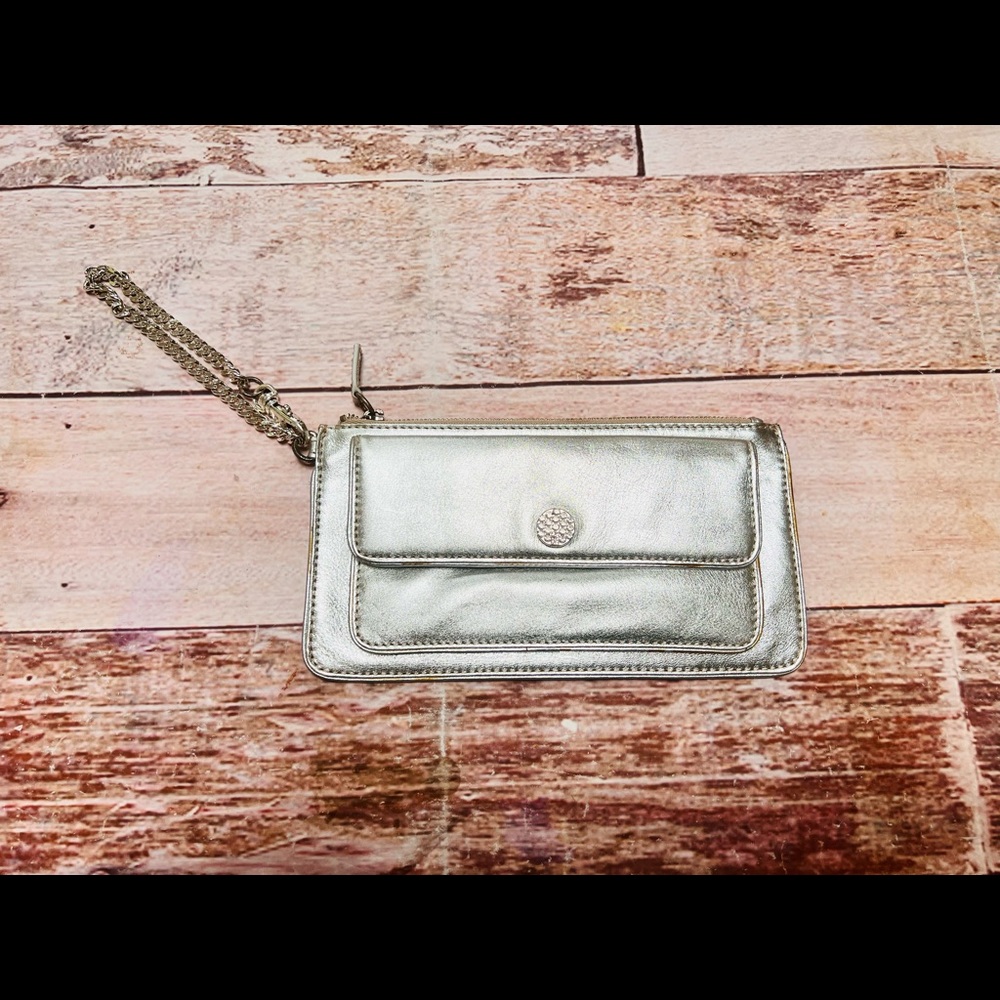 Michael Michael Kors metallic silver wristlet with chain‎ strap